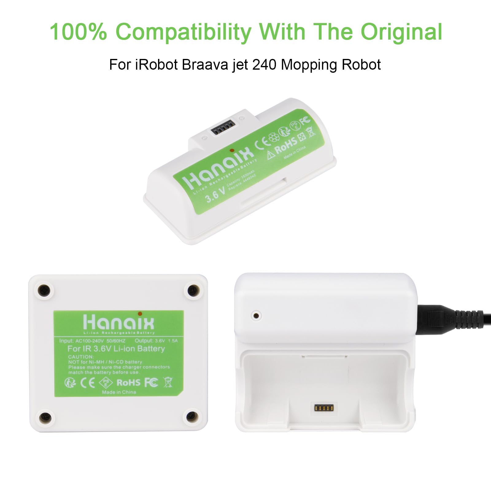 Amazon.com: Hanaix 3.6V Adapter Charger for iRobot Braava Jet 240